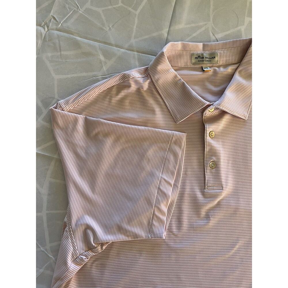 Peter Millar Polo Summer Comfort Mens Sz XXL Golf Pink/White Stripes